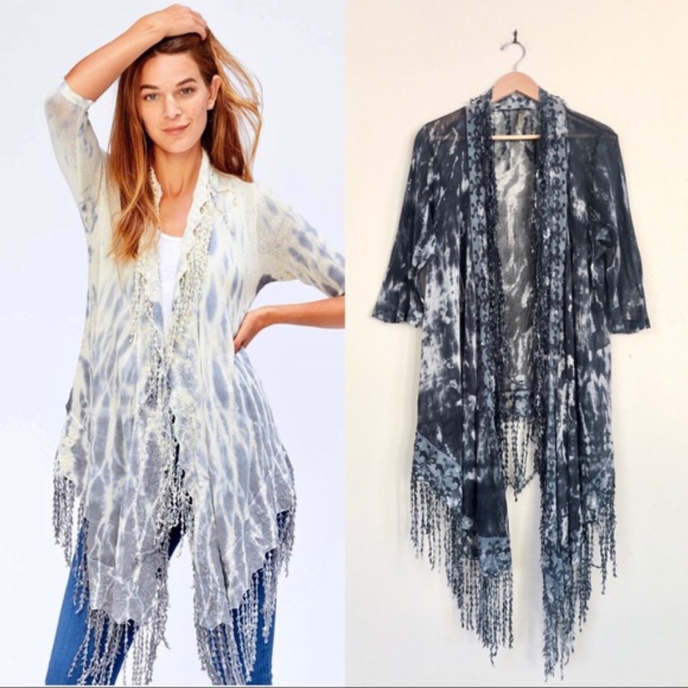 XCVI Dogwood Embroidered Fringe Tie Dye Cardigan